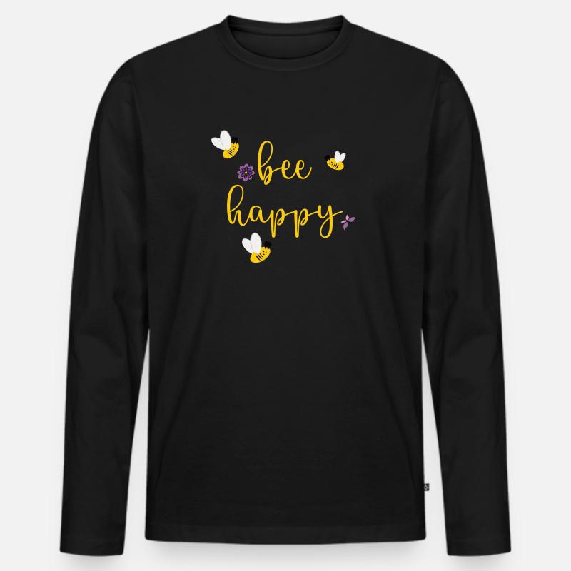 bee happy - Männer Premium Bio Langarmshirt - Schwarz