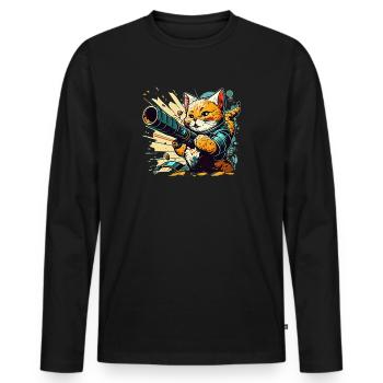 Katze und Bazooka - Männer Premium Bio Langarmshirt - Schwarz - Vorne - Nico (187cm)