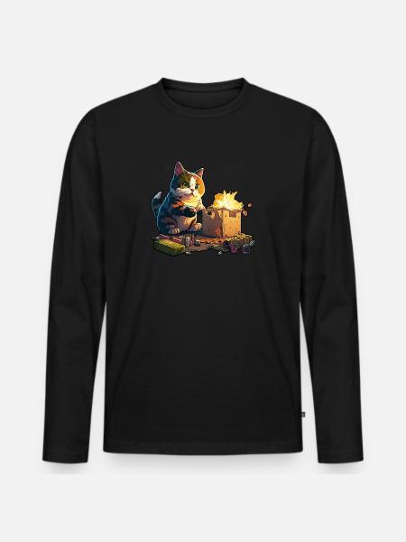 Chat pyromane - T-shirt manches longues Premium bio Homme - noir