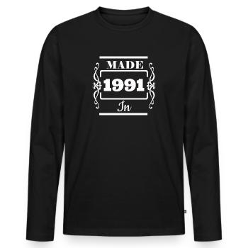 Baujahr 1991 - Männer Premium Bio Langarmshirt - Schwarz - Vorne - Nico (187cm)