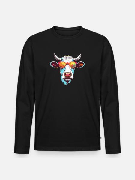 Mima the bespectacled cow - Men's Premium Organic Long Sleeve Shirt - black