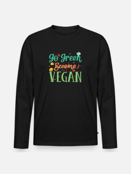 GO GREEN VEGAN - Männer Premium Bio Langarmshirt - Schwarz