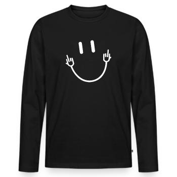 Smile Face Middle Finger Funny Sarcasm Meme Quote - T-shirt manches longues Premium bio Homme - noir - Devant - Nico (187cm)