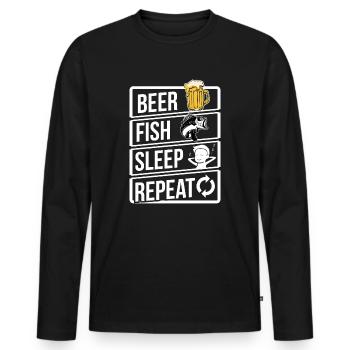 Angeln Bier Fisch Schlaf Wiederholung Geschenkidee Geburtstag - Männer Premium Bio Langarmshirt - Schwarz - Vorne - Nico (187cm)