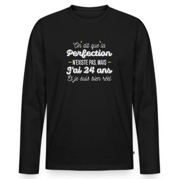 24 ans de perfection / humour anniversaire 24 ans - T-shirt manches longues Premium bio Homme - noir - Devant - Nico (187cm)