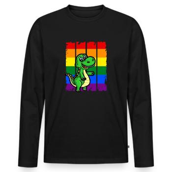 LGBT Dino Dinosaurier Regenbogen Fahne - Männer Premium Bio Langarmshirt - Schwarz - Vorne - Nico (187cm)