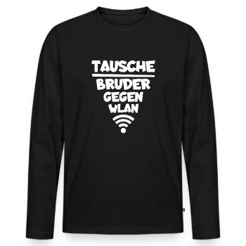 Échangez frère vs citation Wlan Geek T-shirt amusant - T-shirt manches longues Premium bio Homme - noir - Devant - Nico (187cm)