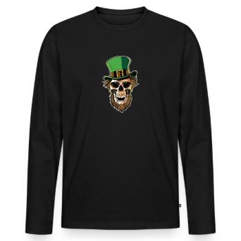 St Patricks Day crâne avec chapeau de lutin - T-shirt manches longues Premium bio Homme - noir - Devant - Nico (187cm)