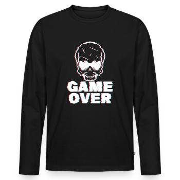 Game Over Glitch - Männer Premium Bio Langarmshirt - Schwarz - Vorne - Nico (187cm)