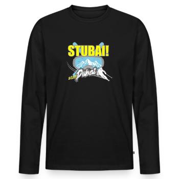 Stubai(tal) statt Dubai - Skifahren Berge Winter - Männer Premium Bio Langarmshirt - Schwarz - Vorne - Nico (187cm)