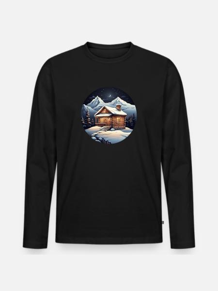 Verschneite Hütte - Männer Premium Bio Langarmshirt - Schwarz