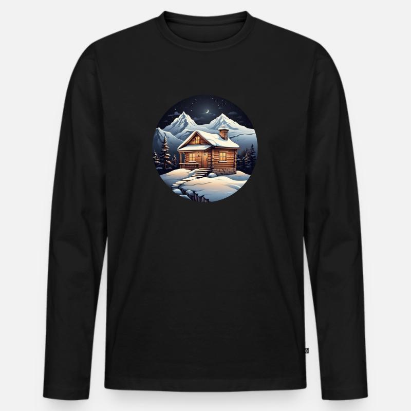 Verschneite Hütte - Männer Premium Bio Langarmshirt - Schwarz
