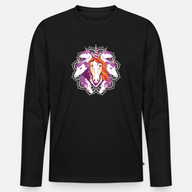 Einhorn Power Mandala - Männer Premium Bio Langarmshirt - Schwarz