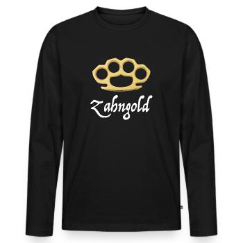 Zahngold | Schlagring, Polizei, lustige Sprüche - Männer Premium Bio Langarmshirt - Schwarz - Vorne - Nico (187cm)