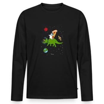 cat and dinosaur pizza gift - Men's Premium Organic Long Sleeve Shirt - black - Front - Nico (187cm)