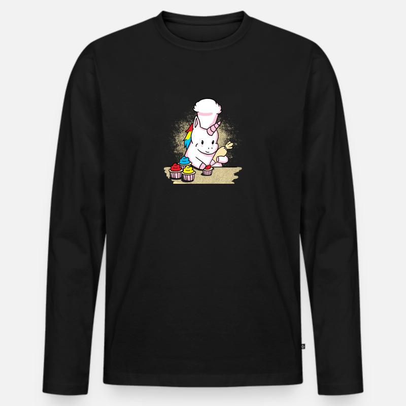 Einhorn Backen Cupcakes Geschenk - Männer Premium Bio Langarmshirt - Schwarz