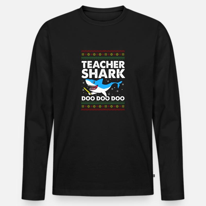 Teachershark hässliches Strickjackegeschenk - Männer Premium Bio Langarmshirt - Schwarz