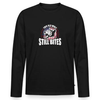 This Old Wolf Still Bites Patriotic Veteran - Men's Premium Organic Long Sleeve Shirt - black - Front - Nico (187cm)
