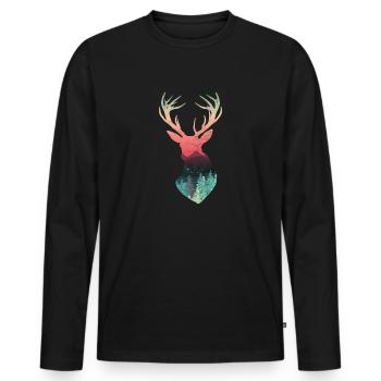 Bois de cerf rouge cerf wapiti cerf orignal - T-shirt manches longues Premium bio Homme - noir - Devant - Nico (187cm)