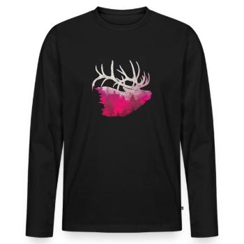 Deer moose antlers hunting Camping Lapland wapiti - Men's Premium Organic Long Sleeve Shirt - black - Front - Nico (187cm)