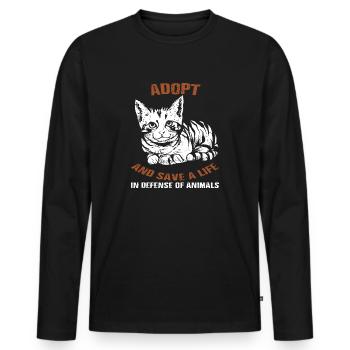 Adoption de la protection des animaux chats - T-shirt manches longues Premium bio Homme - noir - Devant - Nico (187cm)