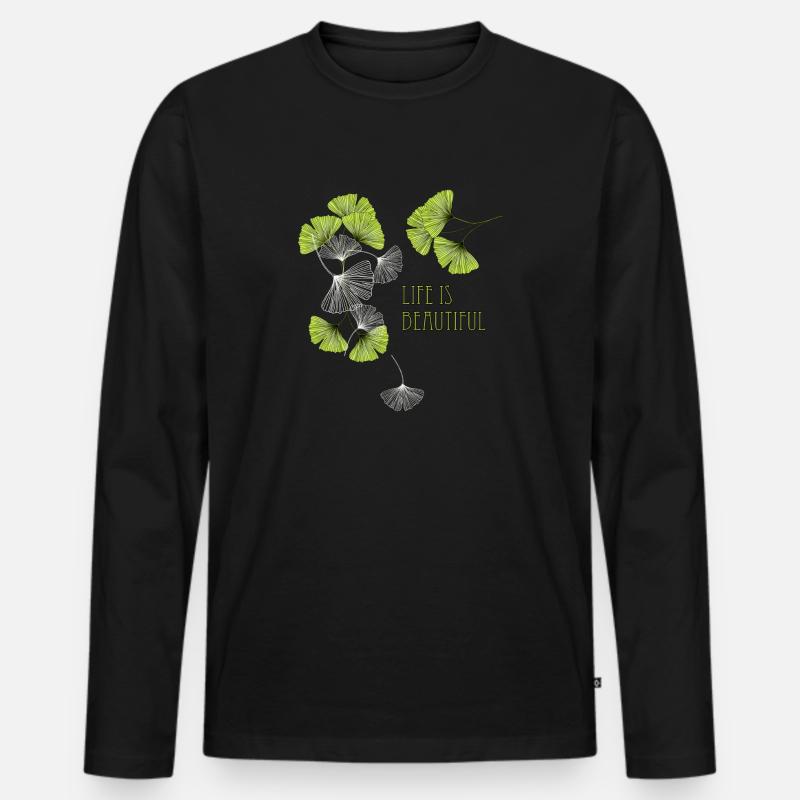Gingko, Leben, Schönheit, - Männer Premium Bio Langarmshirt - Schwarz