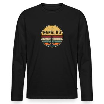 Hamburger rétro vintage hambre nord port elbe - T-shirt manches longues Premium bio Homme - noir - Devant - Nico (187cm)