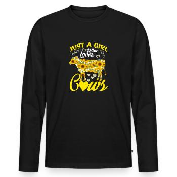 Just A Girl Who Loves Cows Mixed Sunflower T Shirt - Men's Premium Organic Long Sleeve Shirt - black - Front - Nico (187cm)