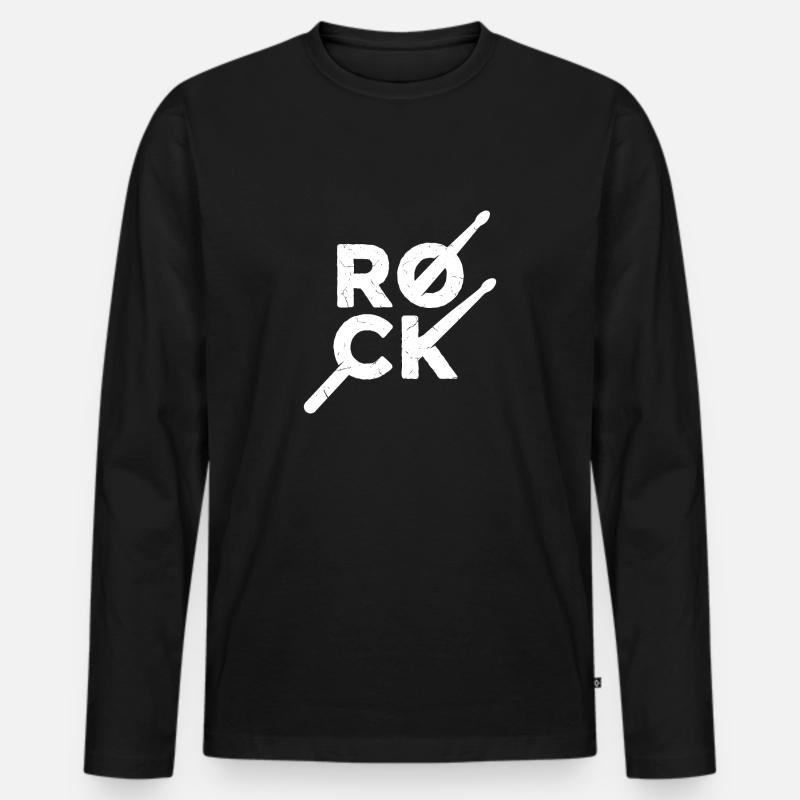 Rocktext mit Drumsticks - Männer Premium Bio Langarmshirt - Schwarz