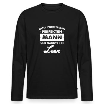 Leon - Männer Premium Bio Langarmshirt - Schwarz - Vorne - Nico (187cm)