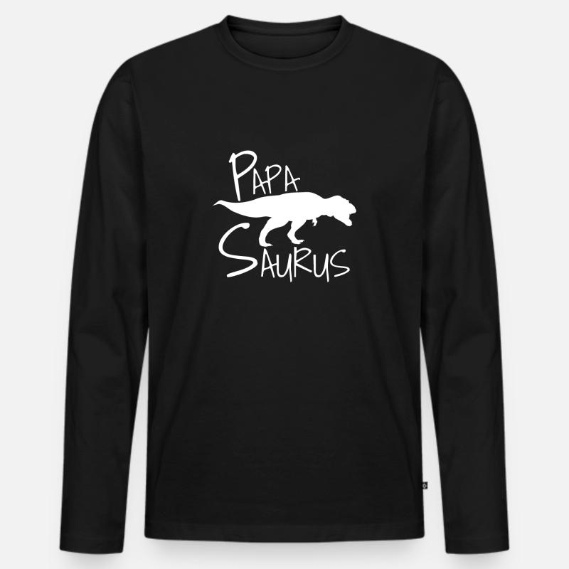 Papa Papasaurus - Männer Premium Bio Langarmshirt - Schwarz
