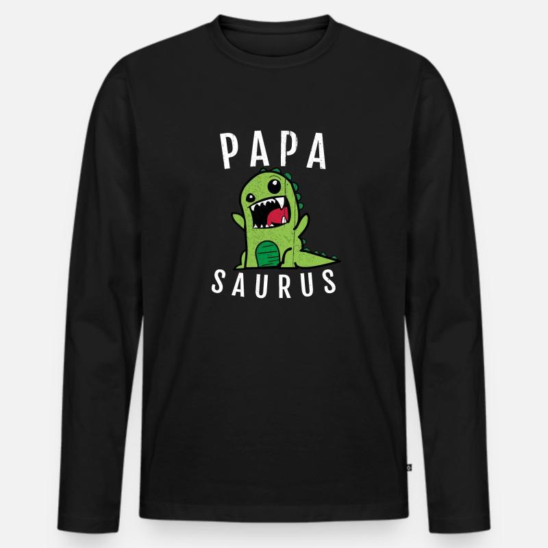 Papa Papasaurus - Männer Premium Bio Langarmshirt - Schwarz