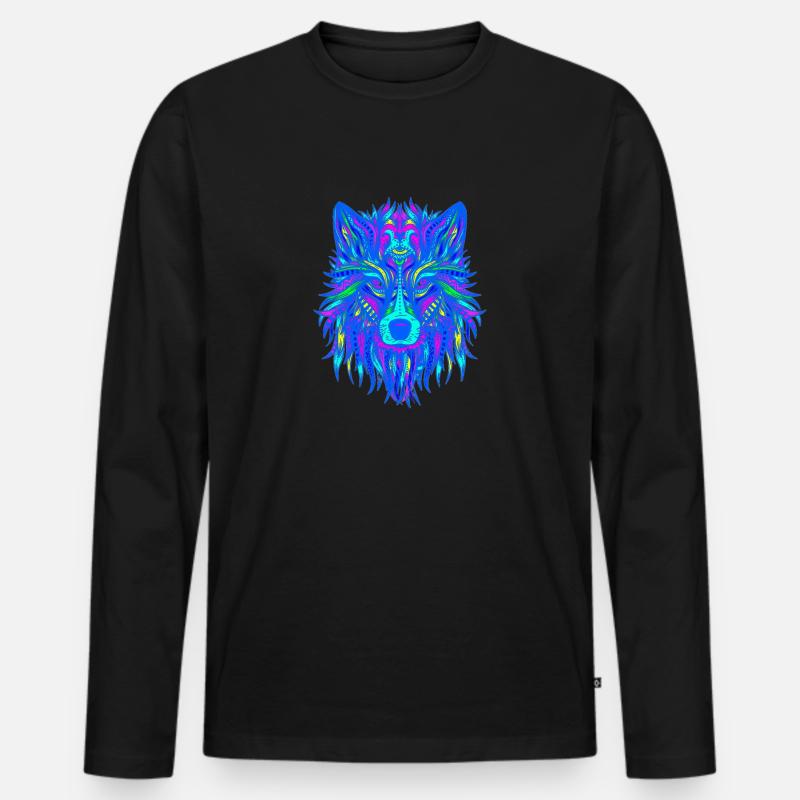 Wolf Mandala EDM - Männer Premium Bio Langarmshirt - Schwarz