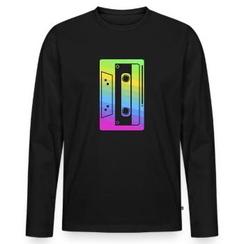 Retro Cassette Tape product | 80s and 90s Neon - Men's Premium Organic Long Sleeve Shirt - black - Front - Nico (187cm)
