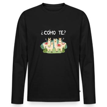 Lustiges spanisches T-Stück, Como Te Llama, Lama-Druck - Männer Premium Bio Langarmshirt - Schwarz - Vorne - Nico (187cm)