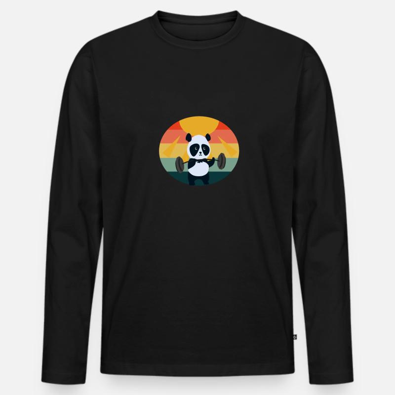 Panda Sunset Weight Lifting - Männer Premium Bio Langarmshirt - Schwarz