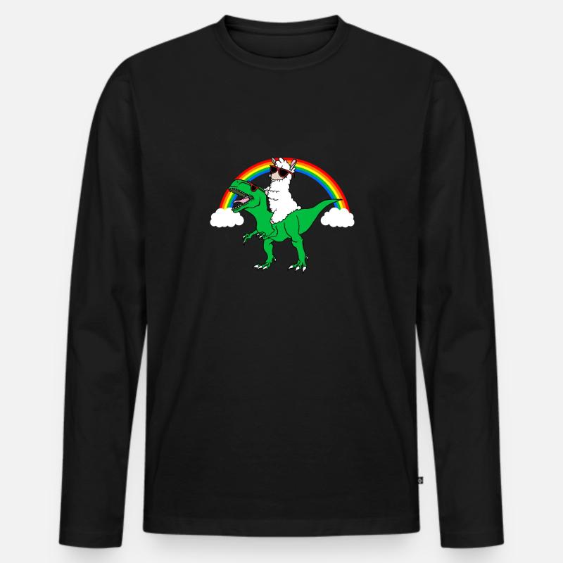 Trex und Lama Geschenk - Männer Premium Bio Langarmshirt - Schwarz