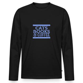 Cats Books and Coffee - Men's Premium Organic Long Sleeve Shirt - black - Front - Nico (187cm)