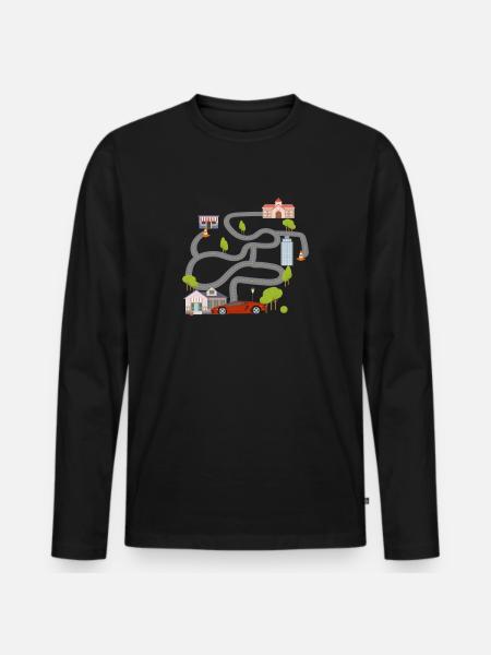 Maze Race Car Back Rub Play Mat graphic voor heren - Mannen Premium Bio shirt met lange mouwen - zwart