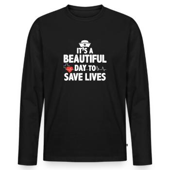 Funny Beautiful Day To Save Lives Ambulance ER MD - Men's Premium Organic Long Sleeve Shirt - black - Front - Nico (187cm)