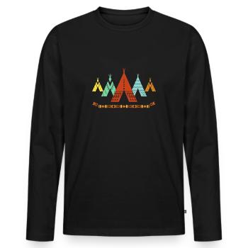 Vintage indianisches Tipi-Design, indisch - Männer Premium Bio Langarmshirt - Schwarz - Vorne - Nico (187cm)