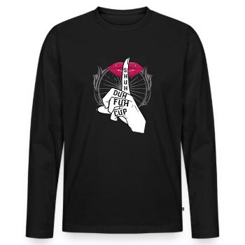 Funny Gift print | Shuh the Fuh cup | Joke Gift - Men's Premium Organic Long Sleeve Shirt - black - Front - Nico (187cm)
