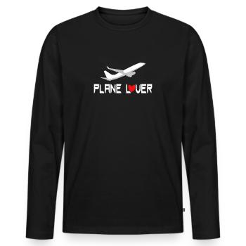PLAIN LOVER MIT MOTIV - Männer Premium Bio Langarmshirt - Schwarz - Vorne - Nico (187cm)