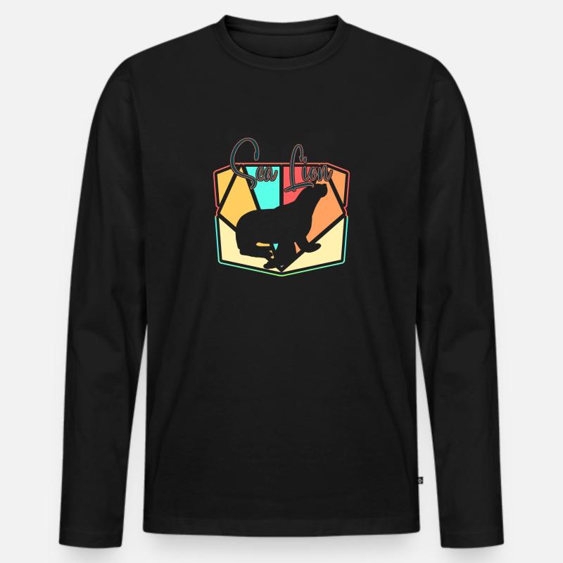 Seelöwe - Männer Premium Bio Langarmshirt - Schwarz