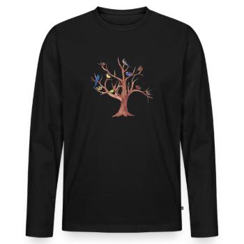 Fun Nature Lovers Trees and Birds Are Cool Gift - Men's Premium Organic Long Sleeve Shirt - black - Front - Nico (187cm)