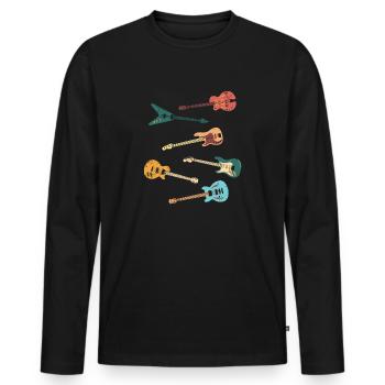 Vintage Distressed Look Classic Guitar Design - Men's Premium Organic Long Sleeve Shirt - black - Front - Nico (187cm)