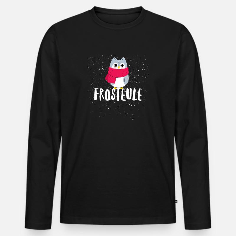 Frosteule Frostbeule eule mit schal - Männer Premium Bio Langarmshirt - Schwarz