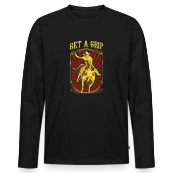 Get a Grip Bullrider Funny Competitive Bullriding - Men's Premium Organic Long Sleeve Shirt - black - Front - Nico (187cm)