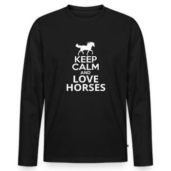 Restez calme et aimez les chevaux - Ich liebe Pferde - T-shirt manches longues Premium bio Homme - noir - Devant - Nico (187cm)