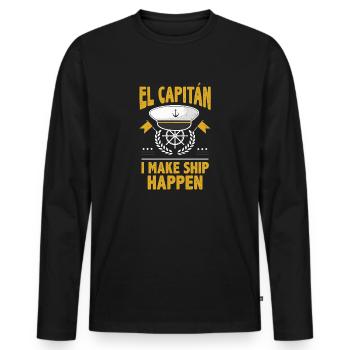 El Captain I Make Ship Happen Cadeau de plaisance en bateau - T-shirt manches longues Premium bio Homme - noir - Devant - Nico (187cm)